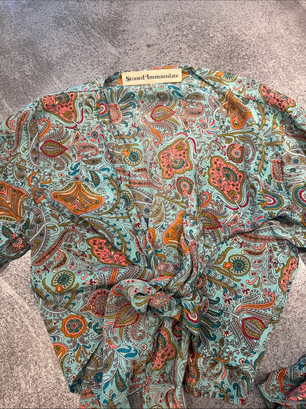Stoned Immaculate Turquoise Paisley Tie-Front Women's Top